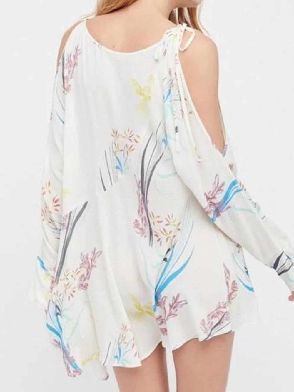 Free People Women's Cream Floral Cold Shoulder Mini Dress Size Small - Picture 2 of 5